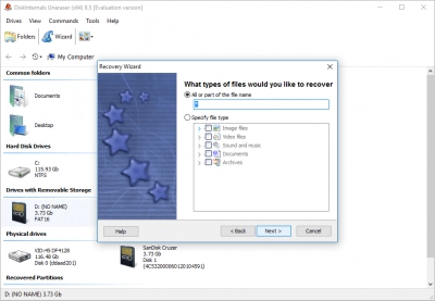 DiskInternals Uneraser™ Recovery Wizard Uneraser - select file type.
